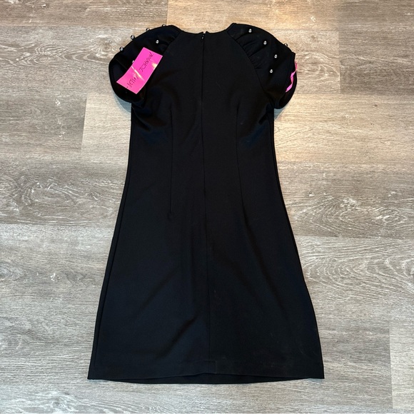 Betsey Johnson Womens Sz 2 A Line Sheath Dress Black Cap Bead Sleeve Above Knee - Picture 2 of 4